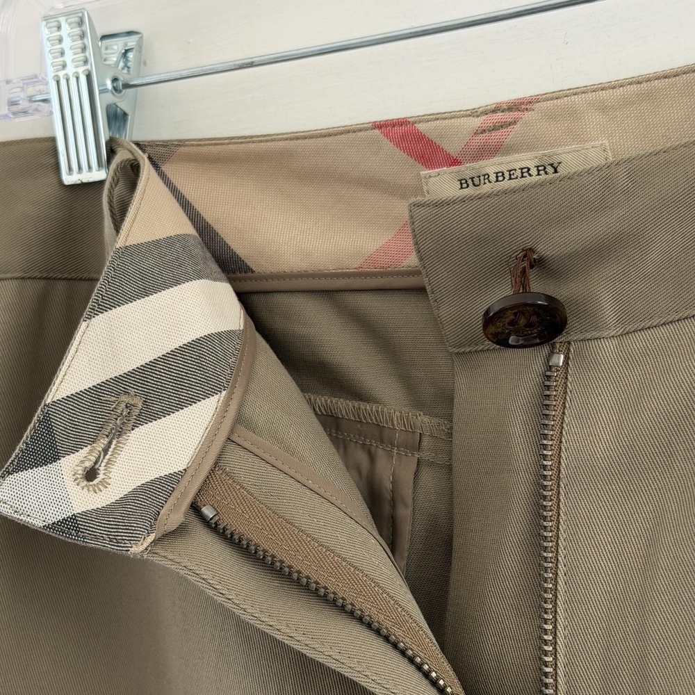 Burberry London Pants Womens 12 Beige Cotton Stretch Chino Bootcut Work Tan - Picture 9 of 16